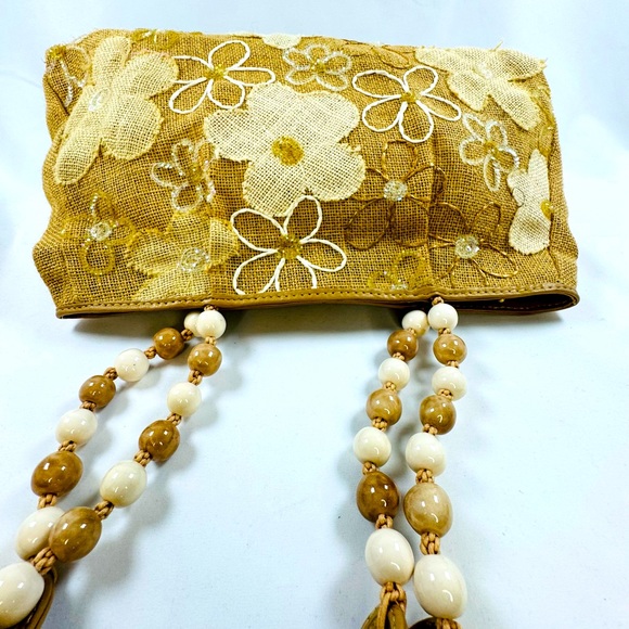 Embroidered Beaded Handbag Kanishka Hemp Sack Floral Design India Unique Rare - Picture 4 of 10